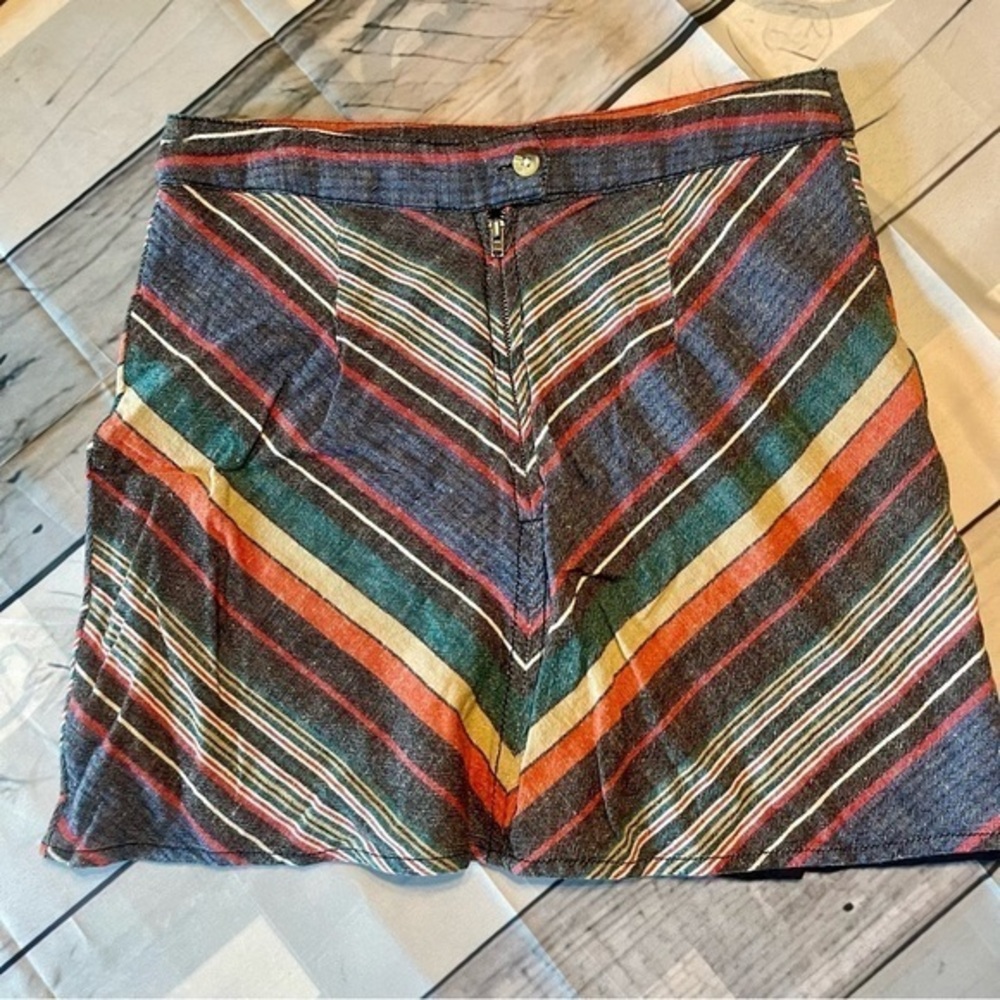 Free People Retro Chevron Stripe Mini Skirt Bohemian Linen Blend size 2